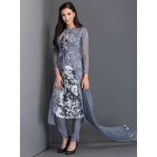 Grey Belted Jacket Dress Printed Readymade Indian Suit