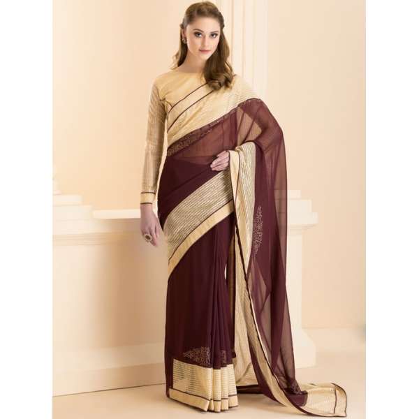 ZBROWN LOVELY OCCASION WEAR SAREE (READY MADE)