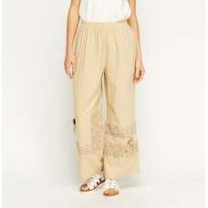 Off White Embroidered Hem Wide Leg Trousers