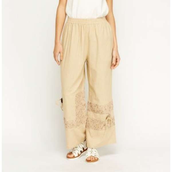 Off White Embroidered Hem Wide Leg Trousers