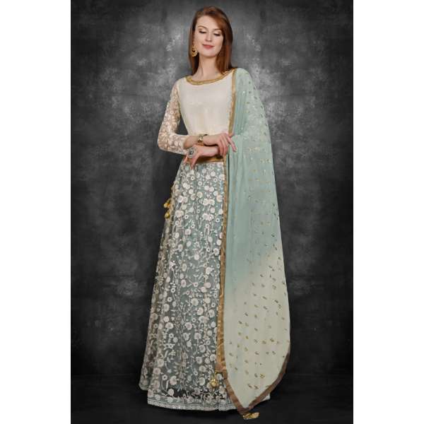 Cream & Green Designer Wedding Lehenga Dress Outfit
