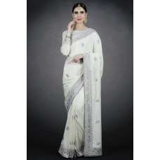 Stunning Ivory Indian Wedding Bridal Embroidered Saree