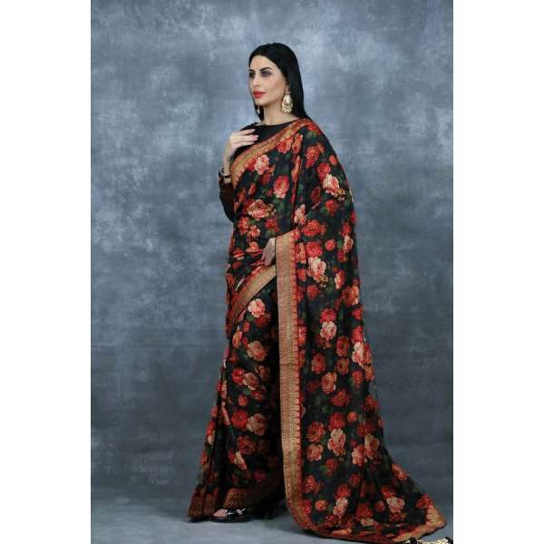 Floral Printed Indian Designer Evening Cocktail Party Saree