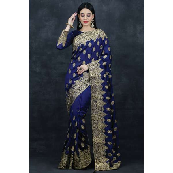 Splendid Royal Blue Indian Designer Evening Saree
