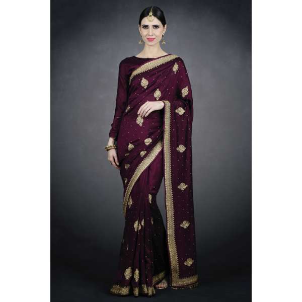 Indian Evening Party Wine Saree Designer Ethnic Wear