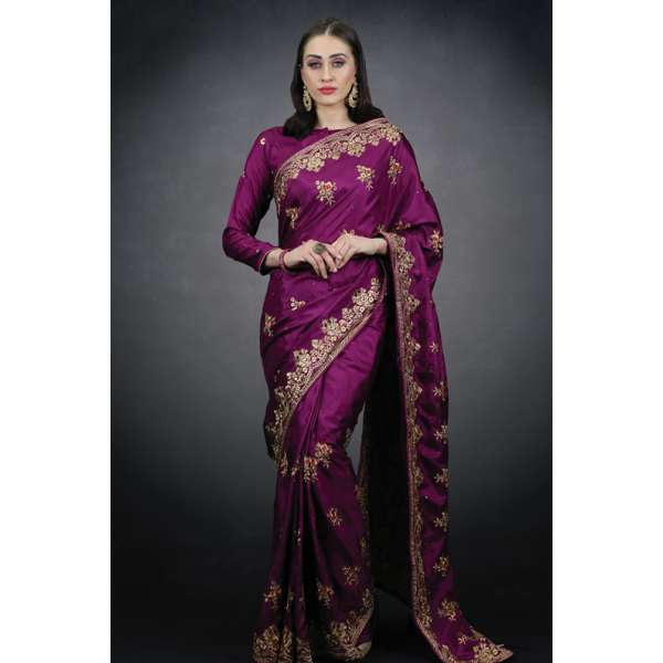 Plum Saree Blouse Indian Embroidered Silk Saree