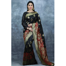 Banarasi Saree Black Gold Womens Indian Ethnic Wear 