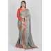Grey & Orange Indian Wedding Wear Saree