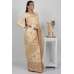 Beige Linen Embroidered Wedding Saree