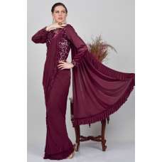 Dark Maroon Pakistani Designer Evening Wear Saree