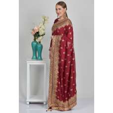 Maroon Brocade Embroidered Indian Wedding Saree