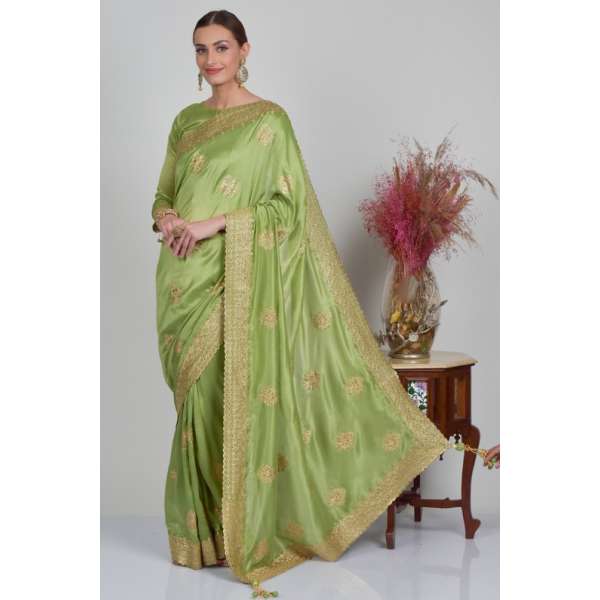 Pista Embroidered Indian Wedding Saree