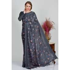 Grey Indian Embroidered Party Wear Saree