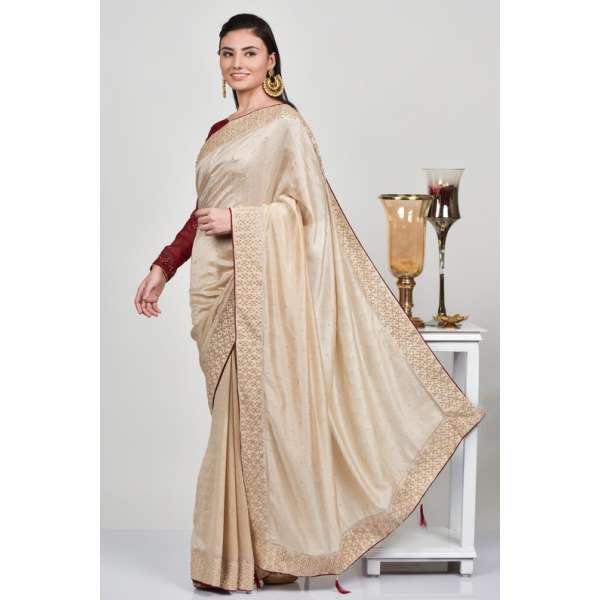 Classic Ivory & Maroon Designer Ethnic Saree