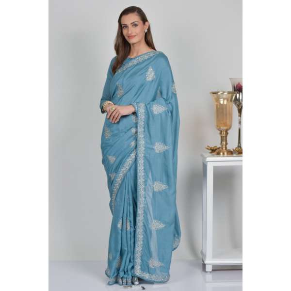 Sky Blue Ethnic Indian Silk Saree