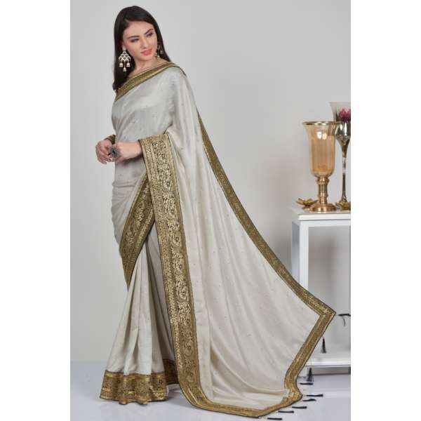 Plain Steel Grey Indian Designer Saree