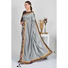 Silver Grey & Navy Blue Designer Saree