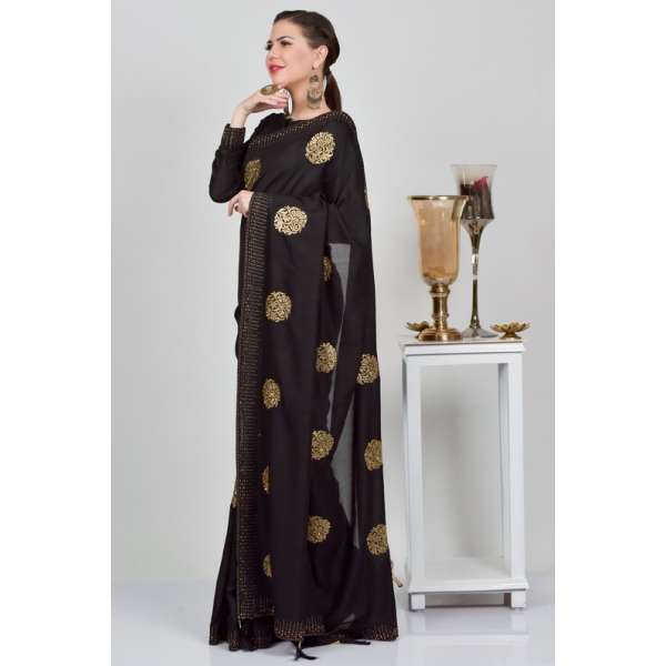 Stunning Black Readymade Evening Wear Saree