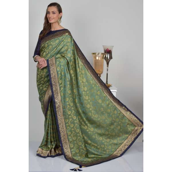 Mint Green Jacquard Ethnic Indian Sari