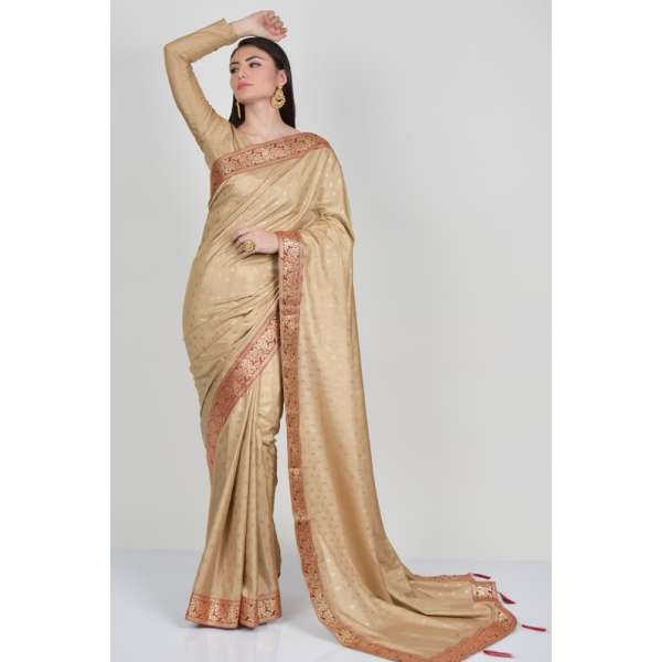 Tussar & Maroon Party Wear Designer Saree