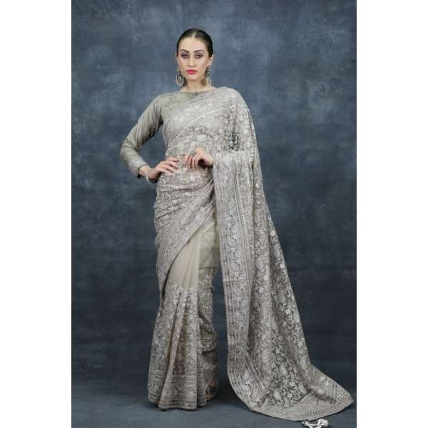 Heavy Embroidered Ethnic Indian Wedding Saree