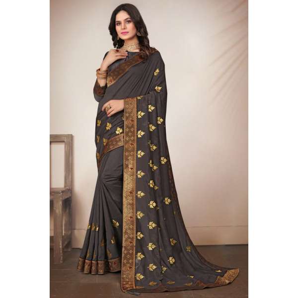 Dark Grey Indian Ethnic Festive Saree
