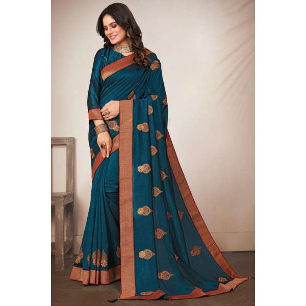 Gorgeous Peacock Blue Indian Designer Saree