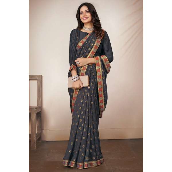 Grey Indian Designer Formal Saree