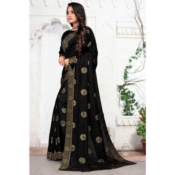 Jet Black Pakistani Designer Party Saree