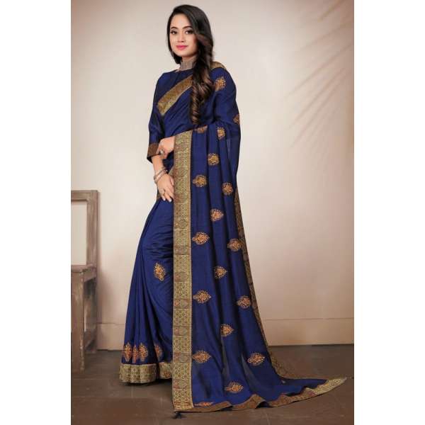 Navy Blue Pakistani Designer Evening Saree