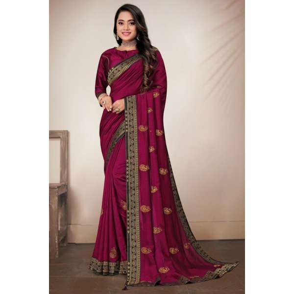 Plum Embroidered Indian Party Saree