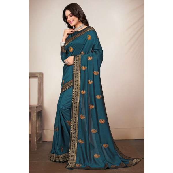 Peacock Blue Indian Wedding Trendy Saree