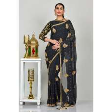 Charcoal Grey Evening Cocktail Saree 