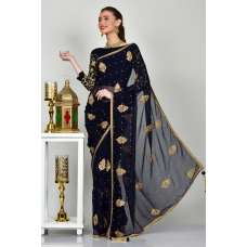 Navy Blue Indian Designer Evening Saree