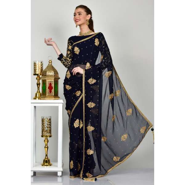 Navy Blue Indian Designer Evening Saree