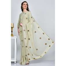 Beige Indian Designer Stitched Blouse Saree