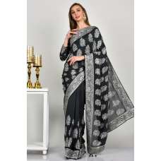 Dark Grey Banarashi Wedding Party Saree