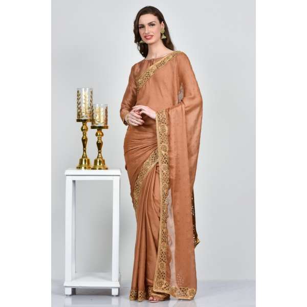 Rust Satin Chiffon Indian Ladies Saree