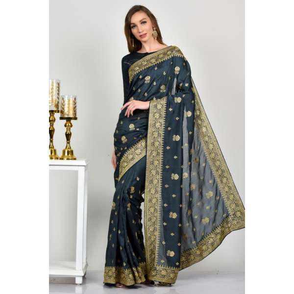 Charcoal Grey Indian Evening Saree 
