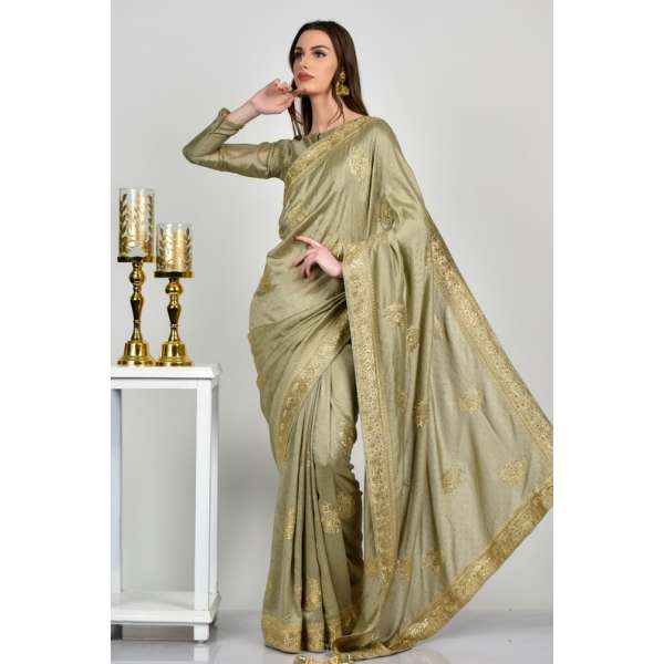 Pista Designer Embroidered Wedding Saree