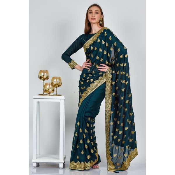 Teal Green Indian Bridesmaid Saree