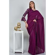 Deep Purple Pakistani Designer Readymade Saree