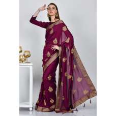 Plum Embroidered Ethnic Saree