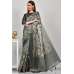 Moss Green Floral Printed Silk Saree