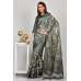Moss Green Floral Printed Silk Saree