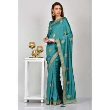 Dark Aqua Embroidered Pakistani Saree