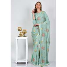 Mint Green Floral Printed Summer Saree