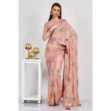 Rose Pink Printed Floral Pakistani Saree