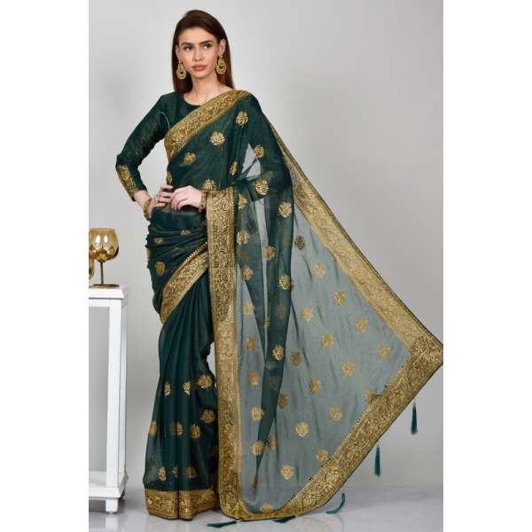 Teal Green Indian Pakistani Walima Styls Saree