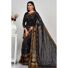 Black Gold Fancy Embroidered Indian Saree